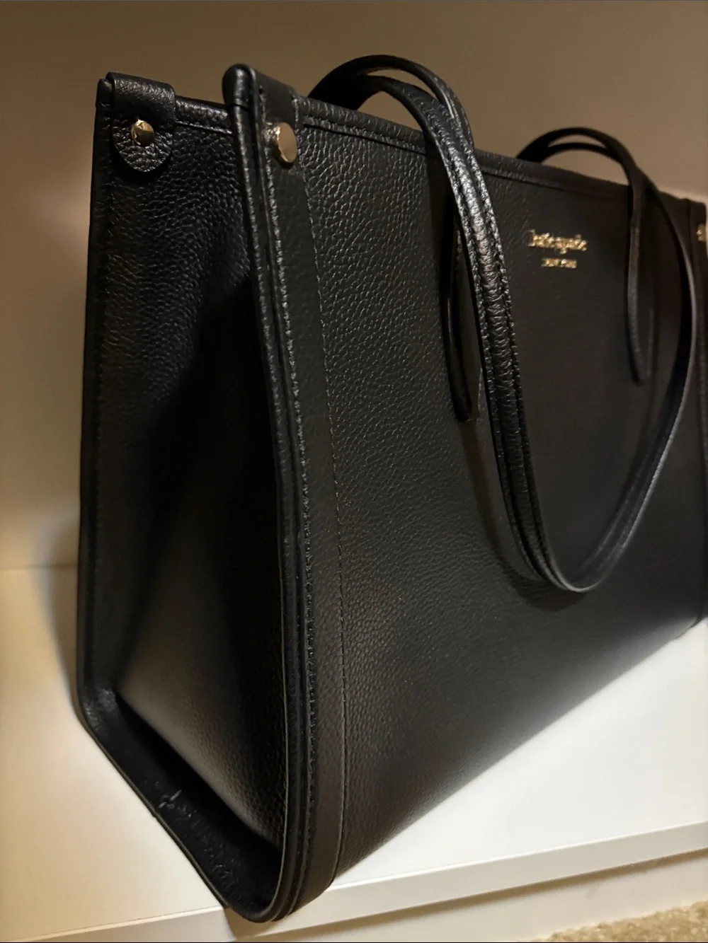 kate spade New York Black Pebbled Leather Market Tote with Gold tone Logo